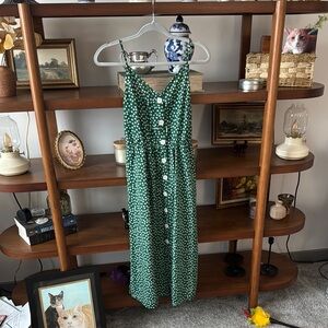 Green and White Spaghetti Strap Midi Sundress